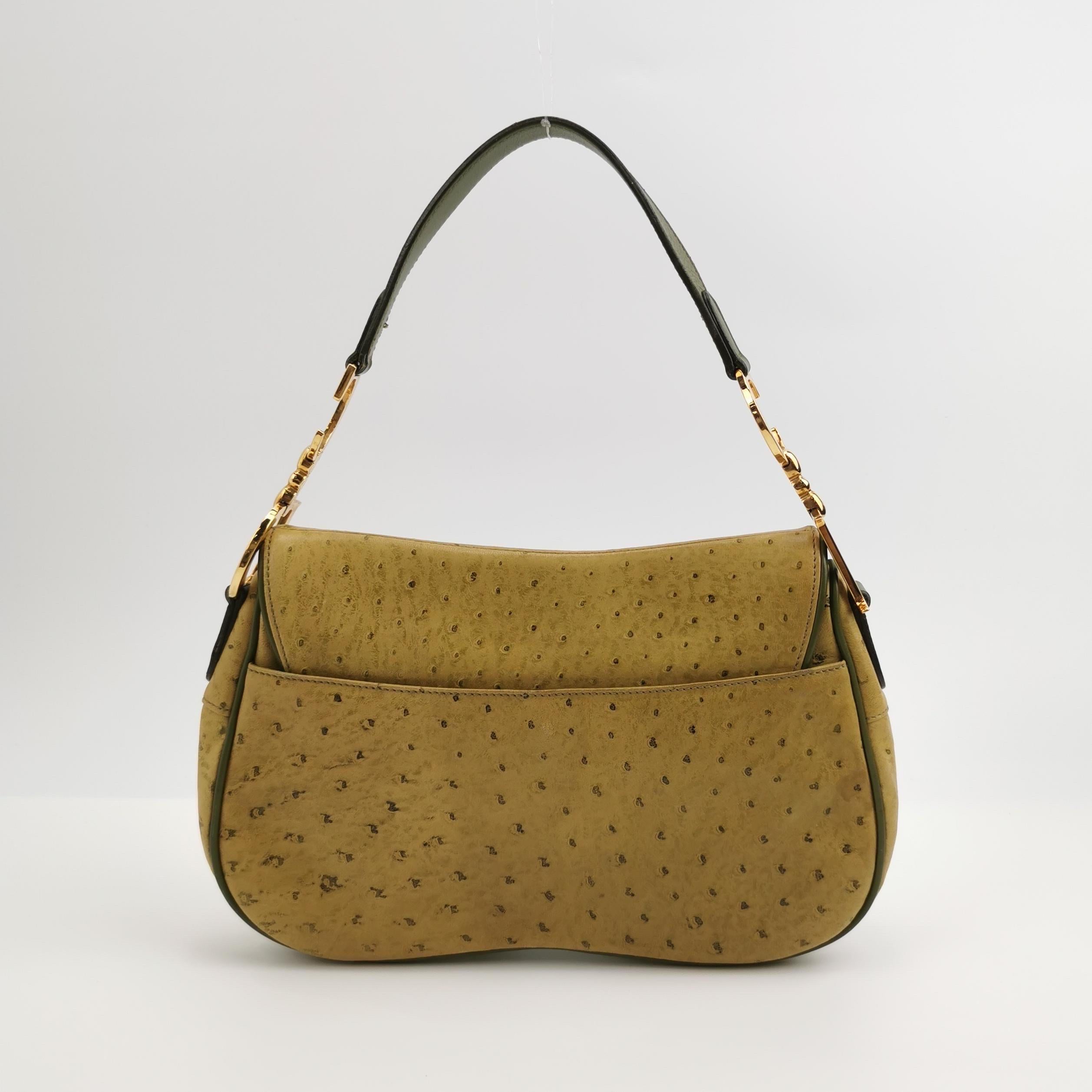 Dior Vintage Double Saddle Green Leather Gold Hardware In Good Condition For Sale In AUBERVILLIERS, FR