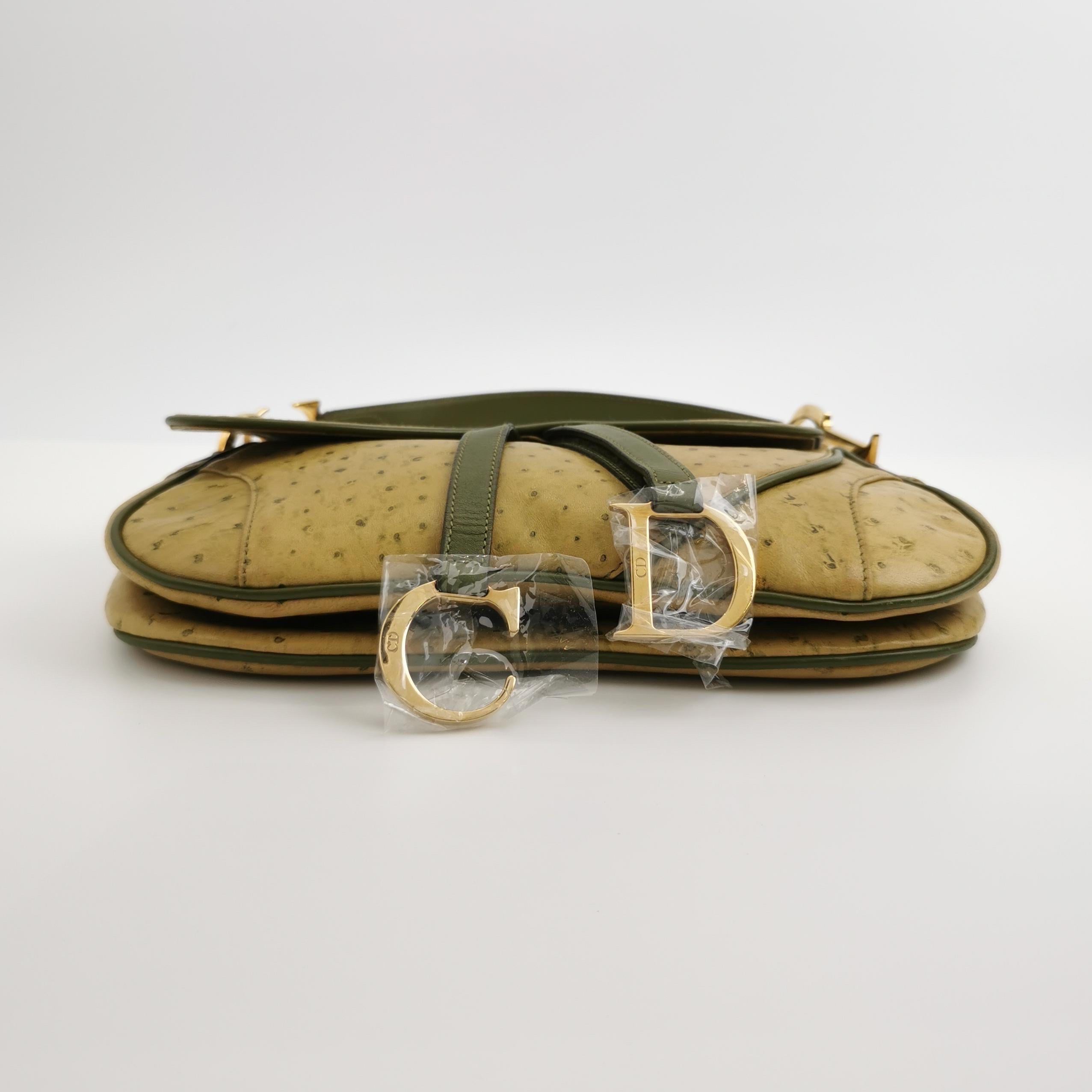 Women's Dior Vintage Double Saddle Green Leather Gold Hardware For Sale