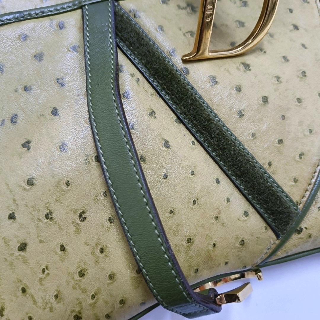 Dior Vintage Doppelter Sattel Grünes Leder Goldbeschläge im Angebot 1