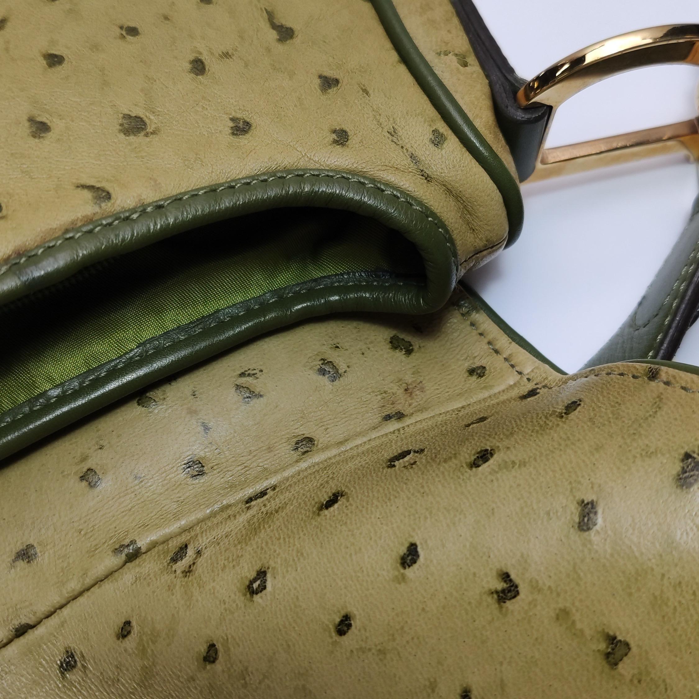 Dior Vintage Double Saddle Green Leather Gold Hardware For Sale 2