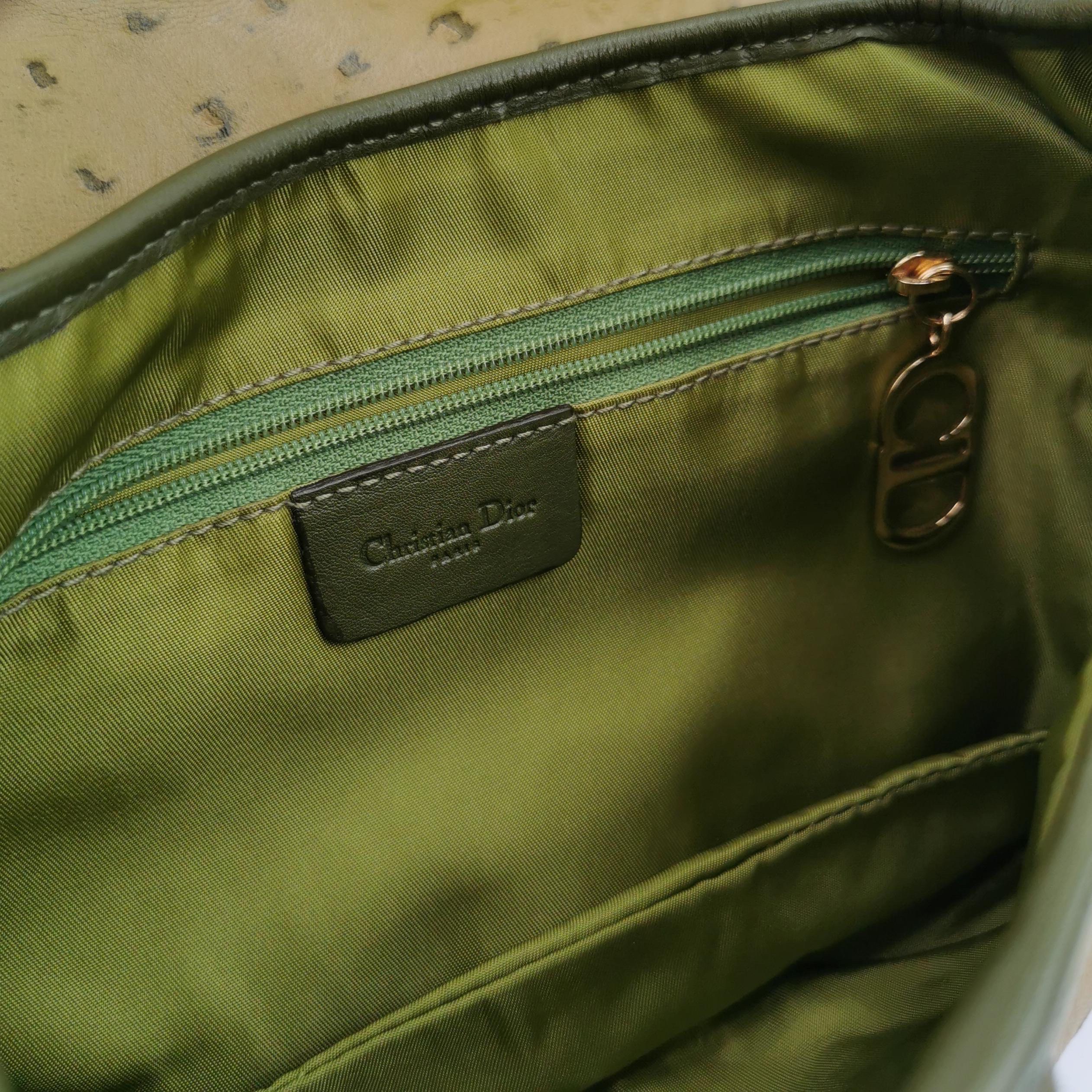 Dior Vintage Double Saddle Green Leather Gold Hardware For Sale 3
