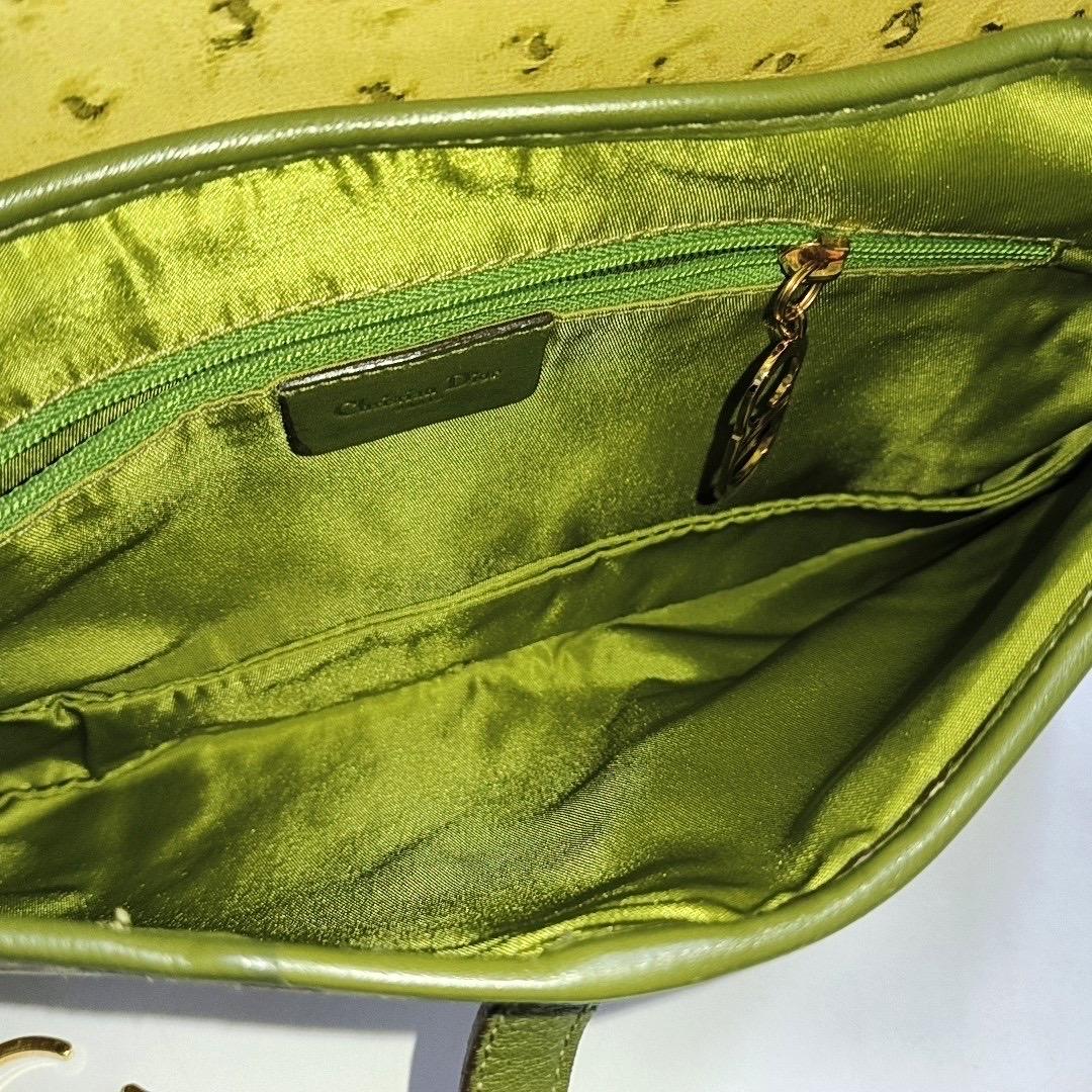 Dior Vintage Doppelter Sattel Grünes Leder Goldbeschläge im Angebot 4