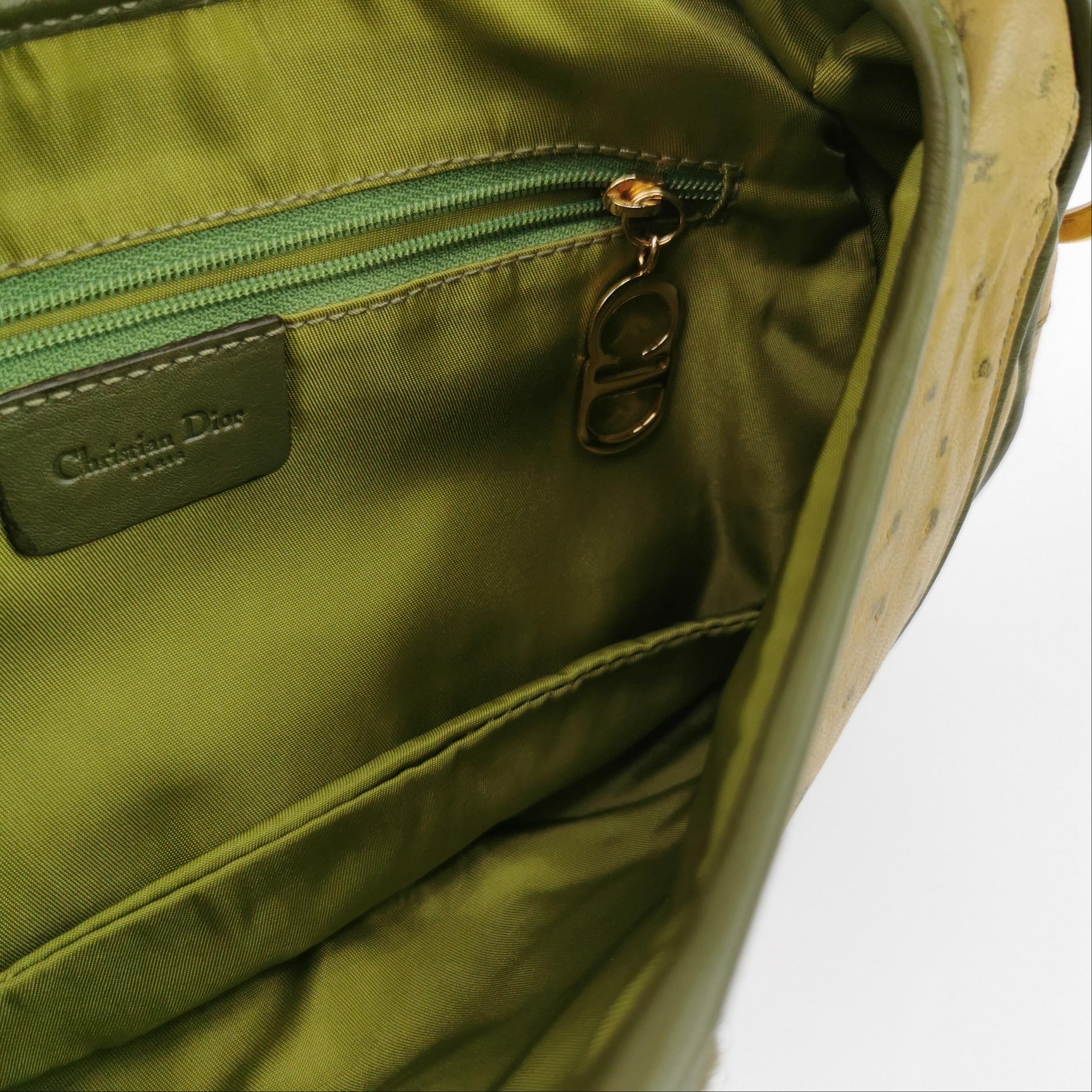 Dior Vintage Double Saddle Green Leather Gold Hardware For Sale 4