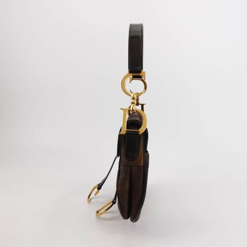 Black Dior Vintage Double Saddle Printed Nylon Shoulder Bag