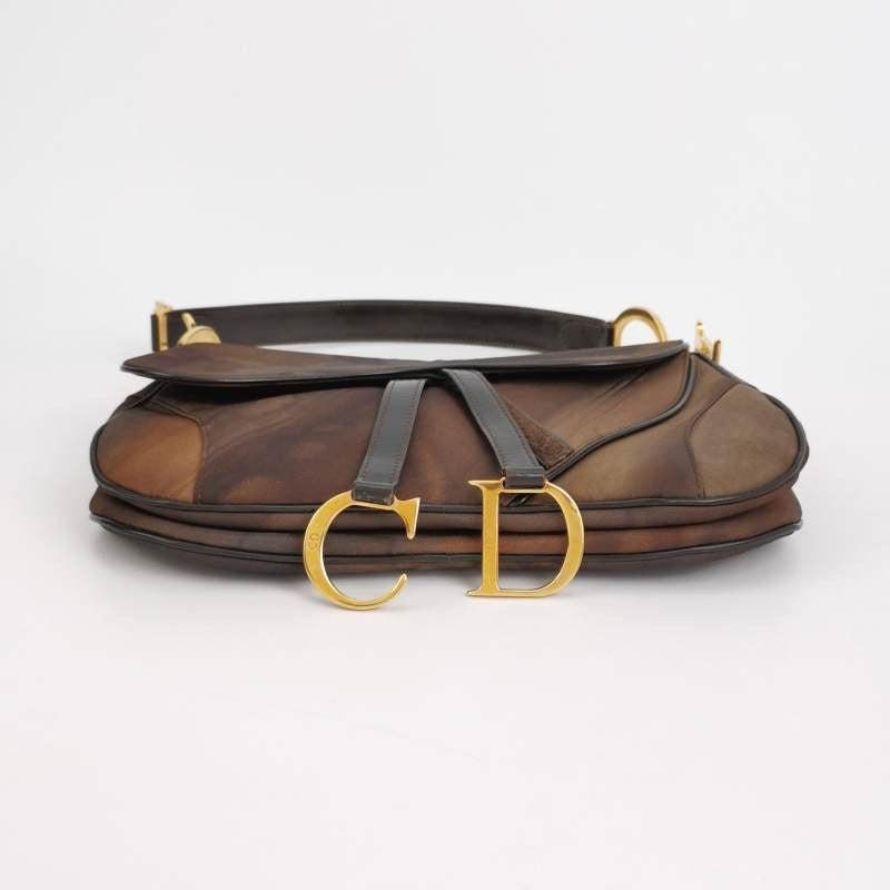 Dior Vintage Double Saddle Printed Nylon Shoulder Bag In Fair Condition In AUBERVILLIERS, FR