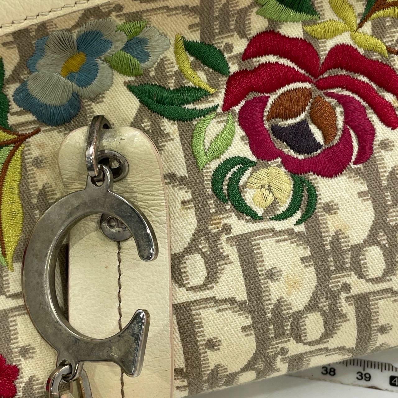 Dior Vintage Embroidered Diorissimo Bowler Bag Top White Monogram For Sale 5