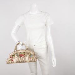 Dior Vintage Embroidered Diorissimo Bowler Bag Top White Monogram