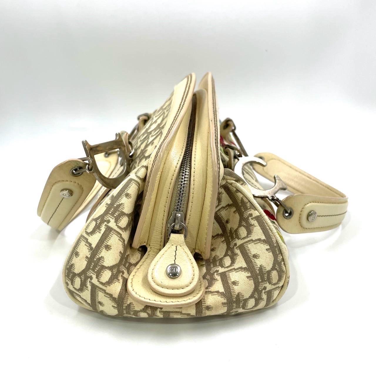 Women's Dior Vintage Embroidered Diorissimo Bowler Bag Top White Monogram For Sale