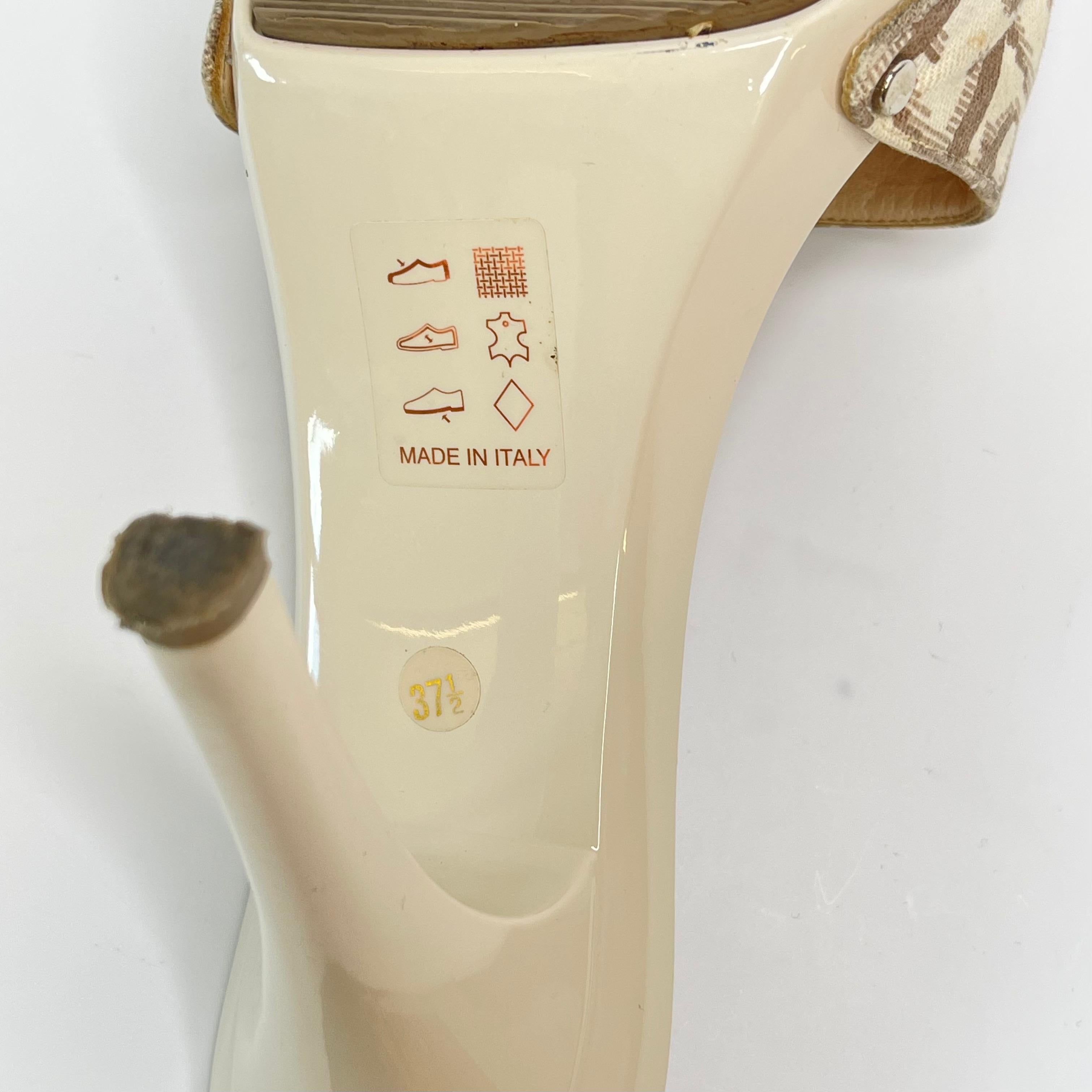 Dior Vintage Galliano Beige Plastic Oblique CD Sandal Pump (37.5 EU) In Good Condition In Montreal, Quebec