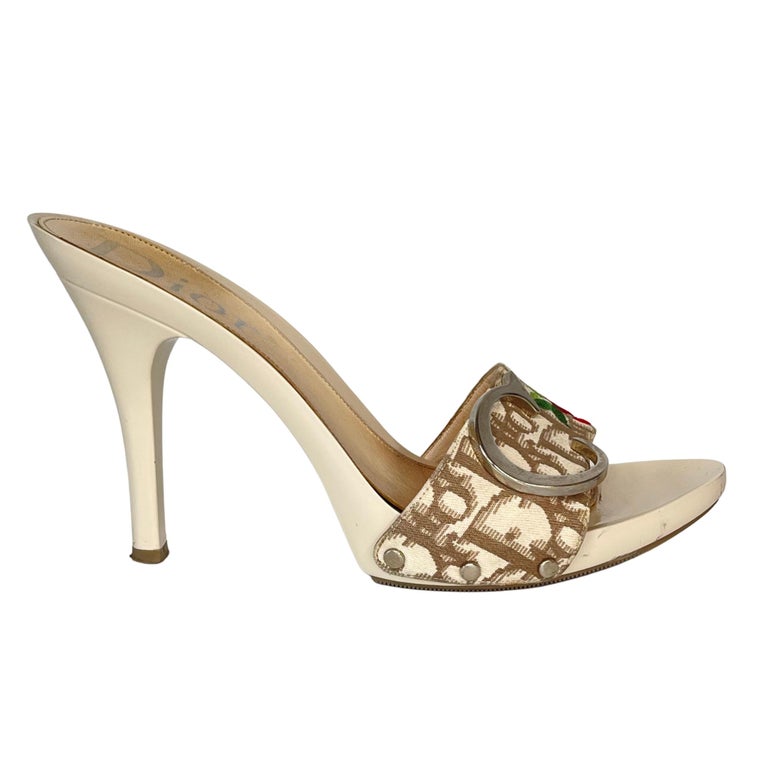 Dior Vintage Galliano Beige Plastic Oblique CD Sandal Pump (37.5 EU) at 1stDibs