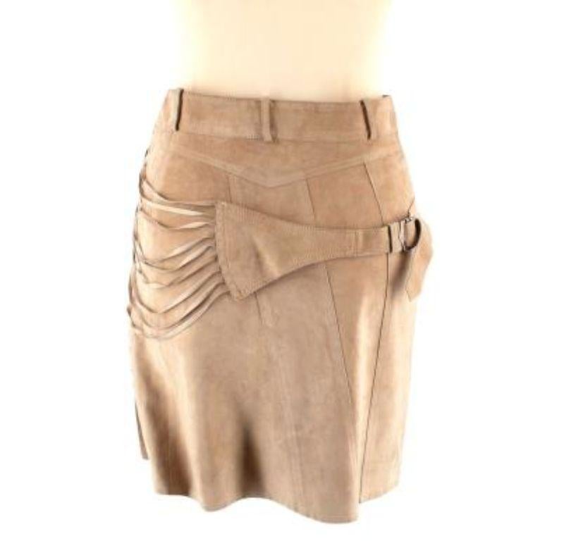 Dior vintage Galliano camel suede strappy buckle mini skirt In Good Condition For Sale In London, GB