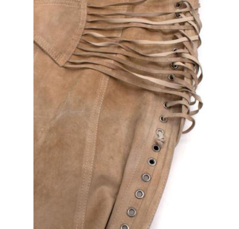 Dior vintage Galliano camel suede strappy buckle mini skirt For Sale 1