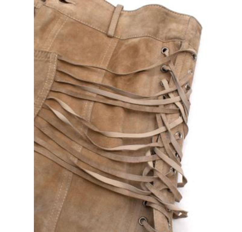 Dior vintage Galliano camel suede strappy buckle mini skirt For Sale 2