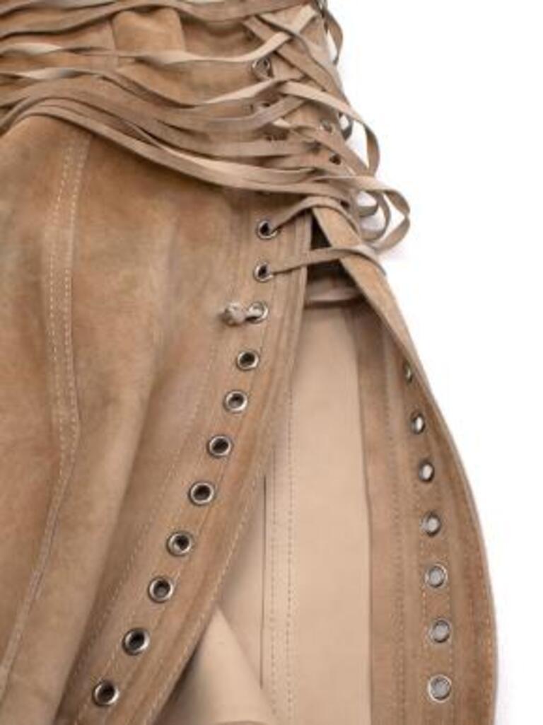 Dior vintage Galliano camel suede strappy buckle mini skirt For Sale 3