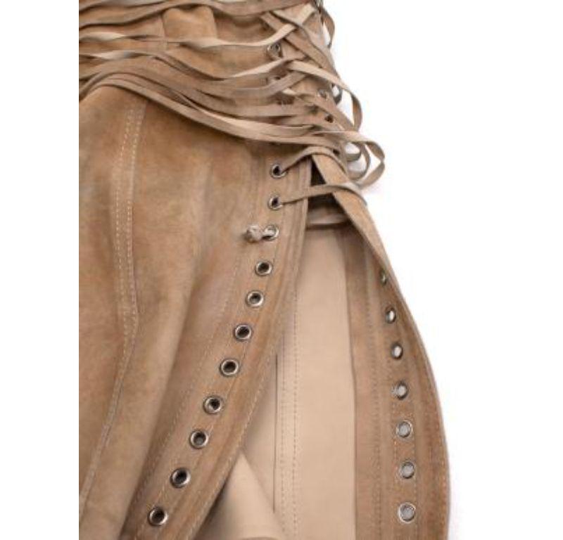 Dior vintage Galliano camel suede strappy buckle mini skirt For Sale 4