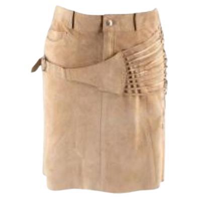 Dior vintage Galliano camel suede strappy buckle mini skirt For Sale
