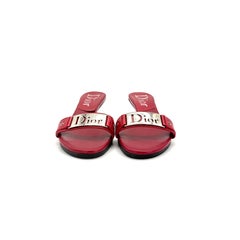 Dior Vintage Galliano Logo Plaque Red Leather Slip On Mules Sandals 35.5