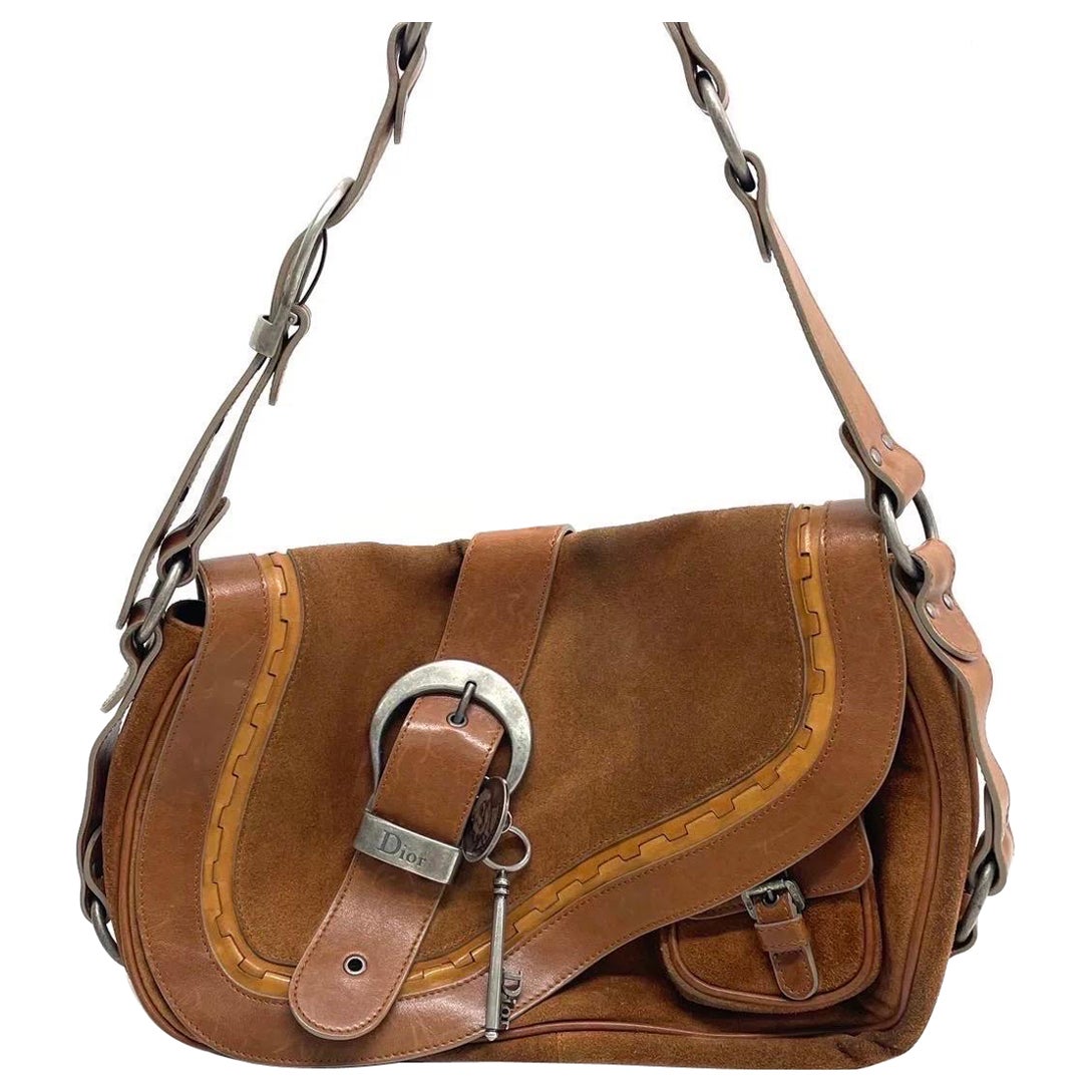 Dior Vintage Gaucho Large Brown Suede Leather Crossbody Bag