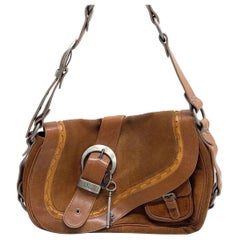 Dior Vintage Gaucho Large Brown Suede Leather Crossbody Bag