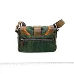 Dior Vintage Gaucho Mini Green Denim Brown Leather Crossbody Bag 2006