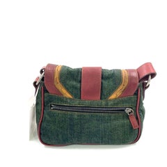 Dior Vintage Gaucho Mini Green Denim Burgundy Leather Crossbody Bag 2006