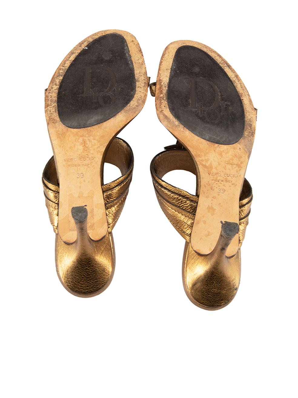 Women's Dior Vintage Gold Leather Logo Strap Sandals Size IT 39