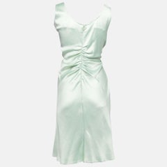 Dior Vintage Green Textured Silk Satin Gathered Sleeveless Dress M