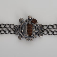 Dior Vintage Gun Metal Crest Logo Typographic Bracelet