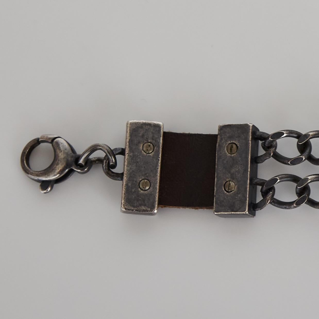 Dior Vintage Gun Metal Crest Logo Typographic Bracelet In Good Condition For Sale In Montreal, Quebec