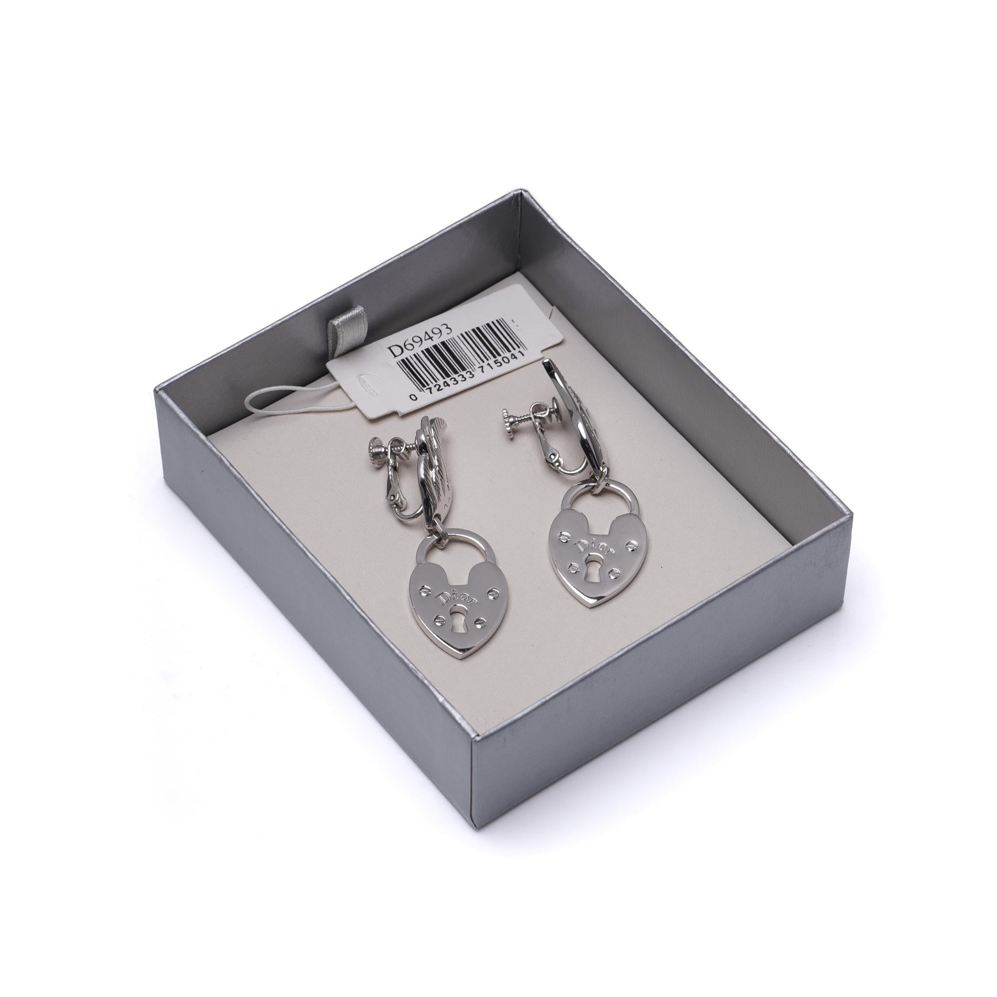 Dior vintage Heart Padlock Screw-Back Earrings with wing detail For Sale 2