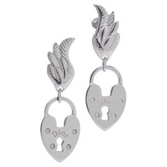 Dior vintage Heart Padlock Screw-Back Earrings with wing detail