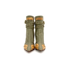 Dior Vintage John Galliano Bondage – Grüne Chelsea-Stiefel aus Canvas mit spitzer Zehenpartie, Größe 36,5