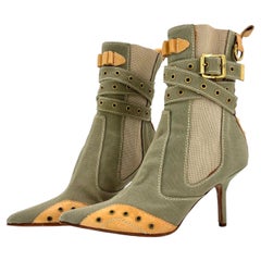 Dior Vintage John Galliano Bondage – Grüne Chelsea-Stiefel aus Canvas mit spitzer Zehenpartie, Größe 36,5