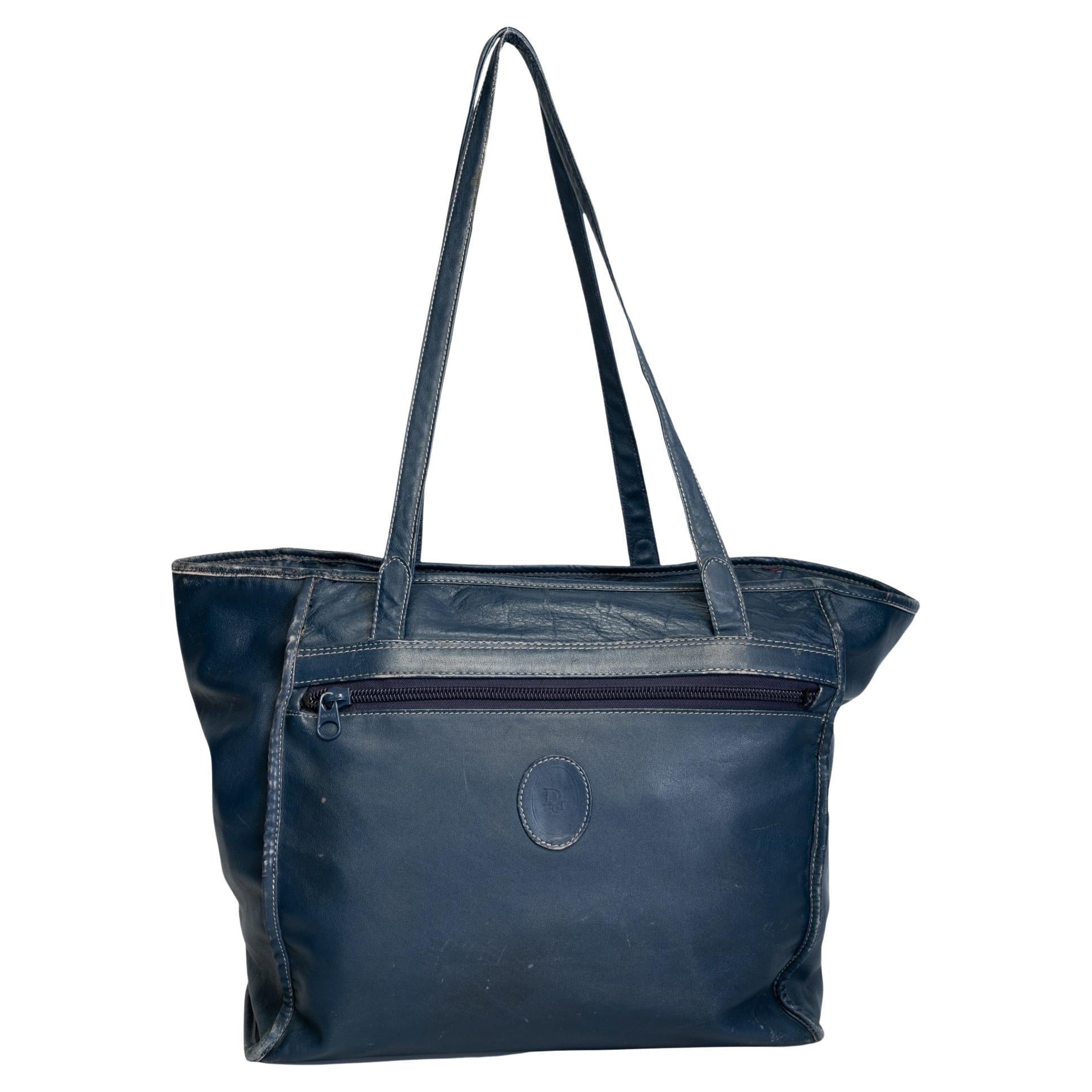 Dior Vintage Large Blue Tote Bag