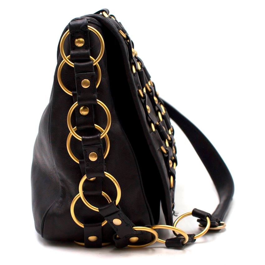 Black  Dior Vintage Leather Gold Ring Bag
