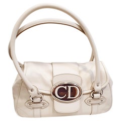 Dior Vintage Leather White CD Flap Saddle Shoulder Bag
