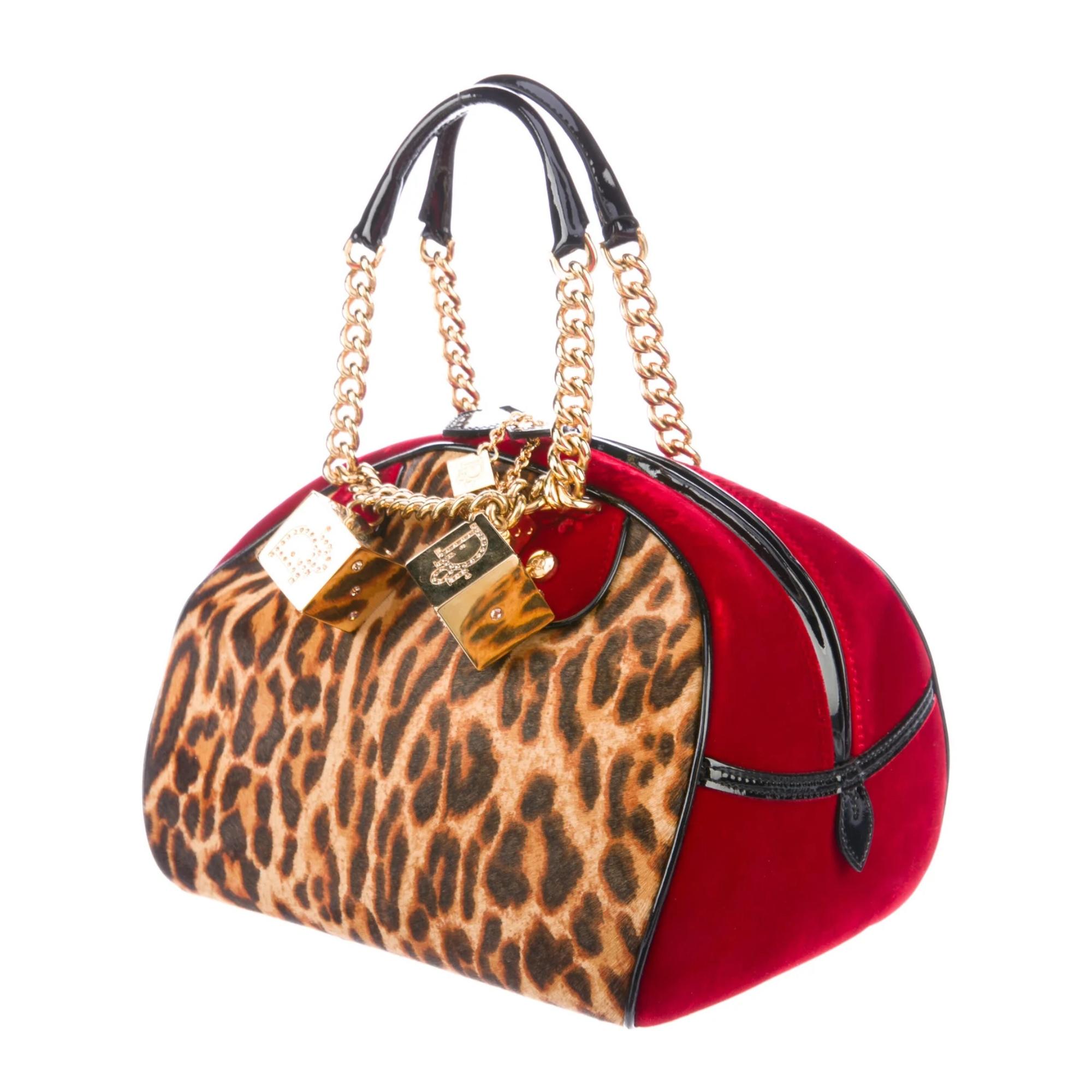 Women's Dior Vintage Leopard Print Gambler Dice Bowler Bag Mini