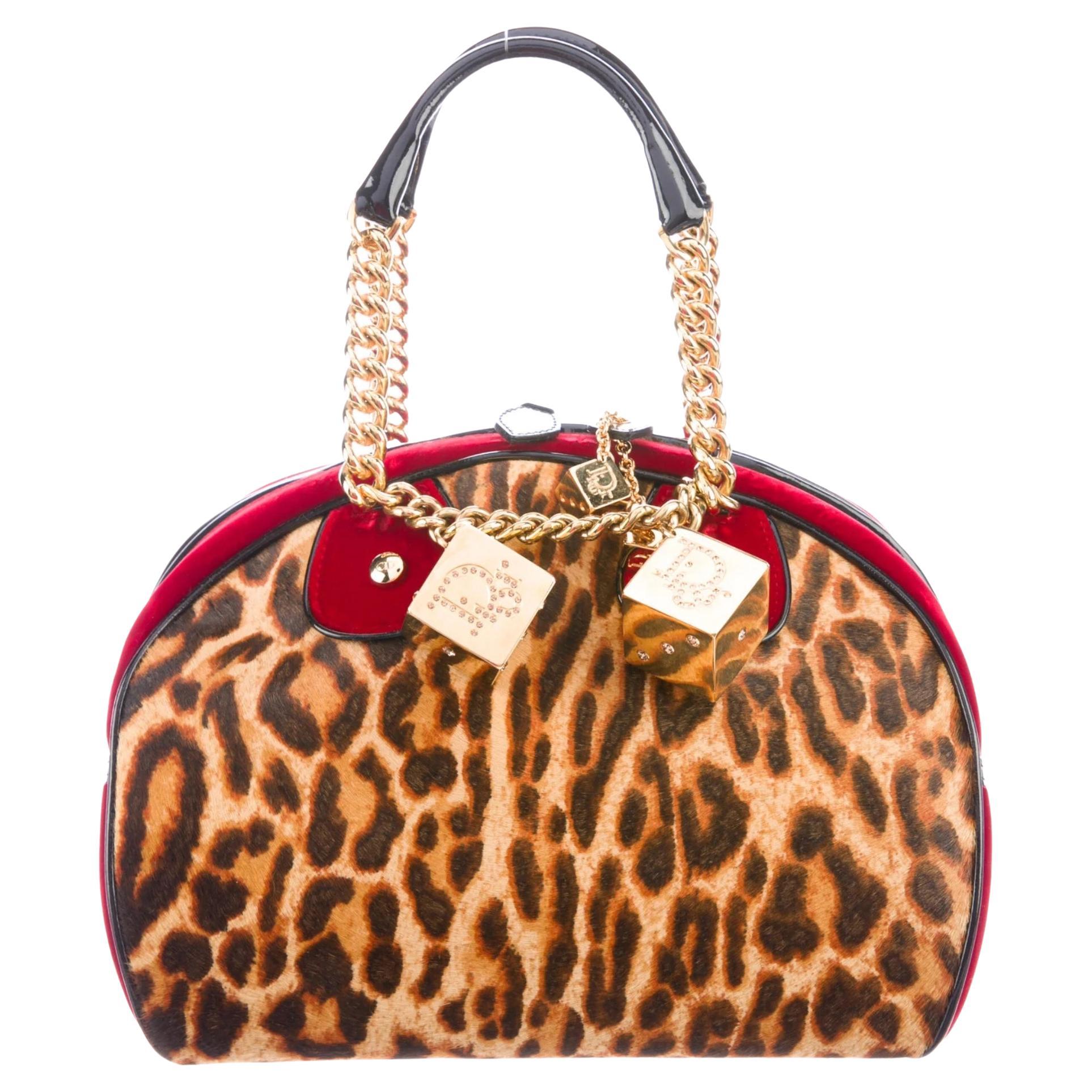 Dior Vintage Leopard Print Gambler Dice Bowler Bag Mini