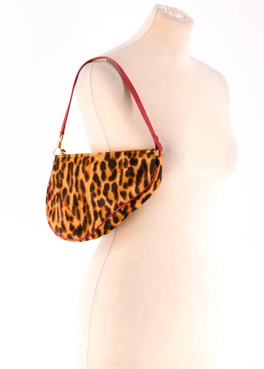Dior Vintage Leopard Print Pony Hair Saddle Bag 1