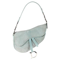 Dior Vintage Hellblaue Satteltasche mit Eidechsenprägung