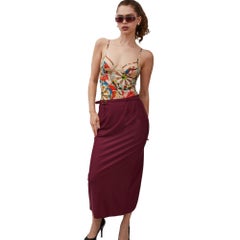 Dior Vintage Midi Belted Nylon Burgundy Bordeaux Skirt (US4  Small)