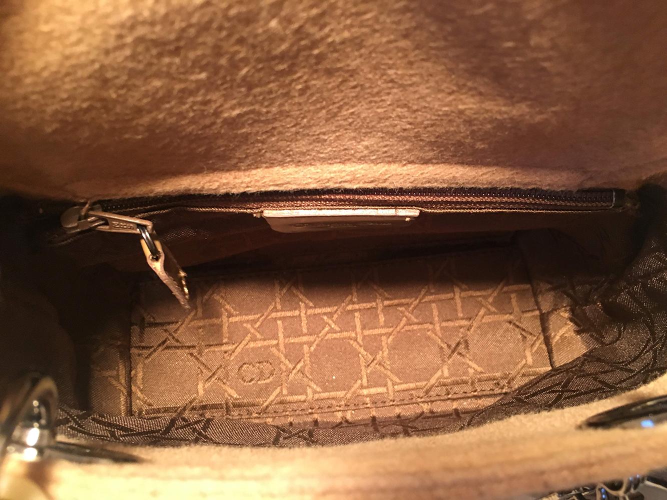 Dior Vintage Mini Lady Dior Tan Brown Wool Cannage Quilted Bag In Excellent Condition In Philadelphia, PA