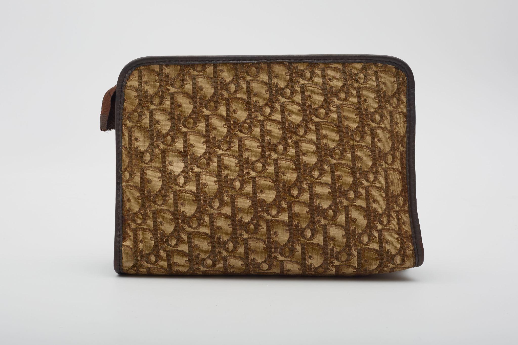 Brown Dior Vintage Monogram Trotter Vanity Pouch Bag
