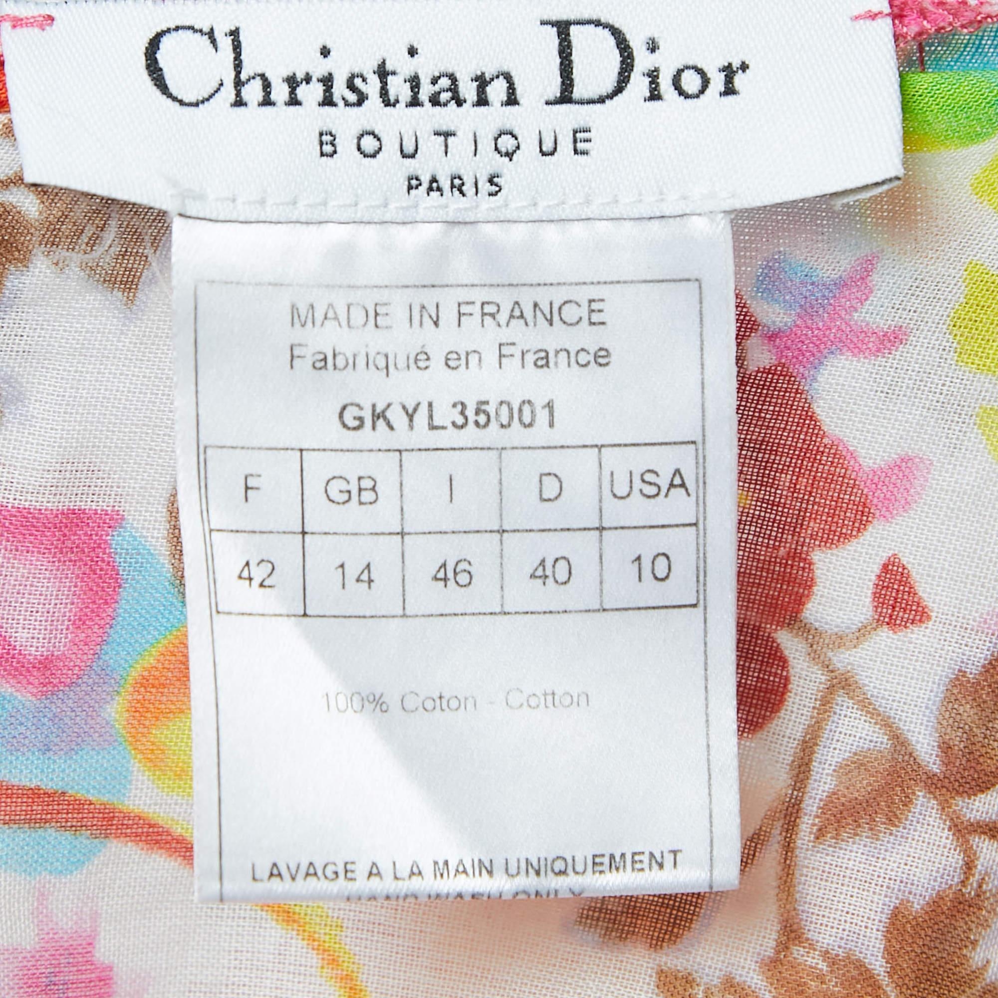 Dior Vintage Multicolore Floral Print Charm Detailed Strappy Blouse L Bon état - En vente à Dubai, Al Qouz 2