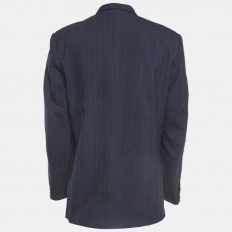 Dior Vintage Blazer monopetto in lana blu navy gessato XL In condizioni buone in vendita a Dubai, Al Qouz 2