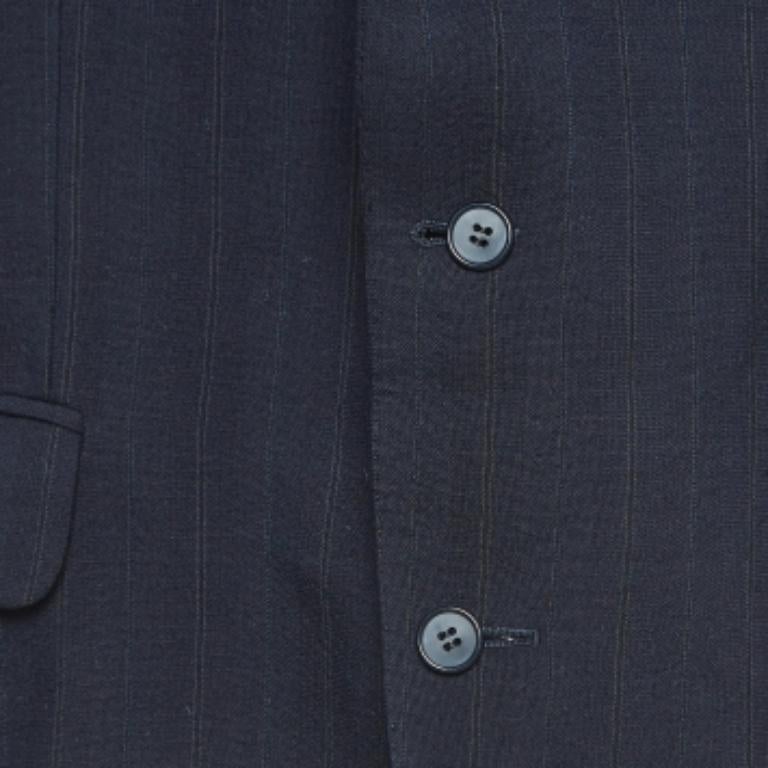 Uomo Dior Vintage Blazer monopetto in lana blu navy gessato XL in vendita
