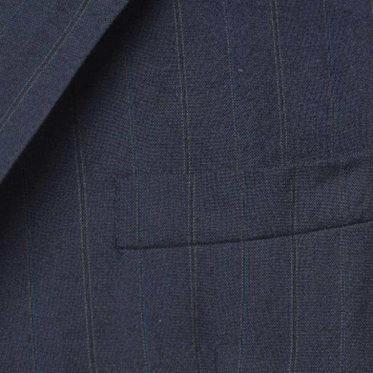 Dior Vintage Blazer monopetto in lana blu navy gessato XL in vendita 1