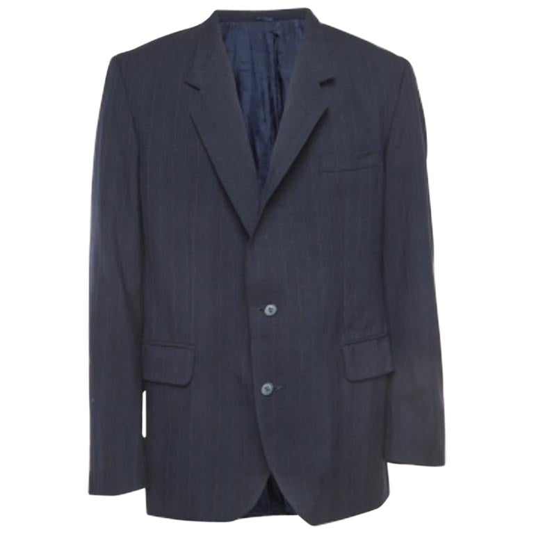Dior Vintage Blazer monopetto in lana blu navy gessato XL