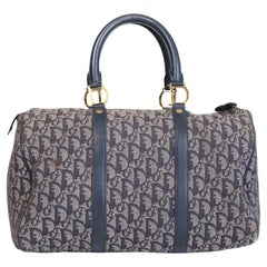Dior Used Navy Oblique Boston 35 Handbag (2000)