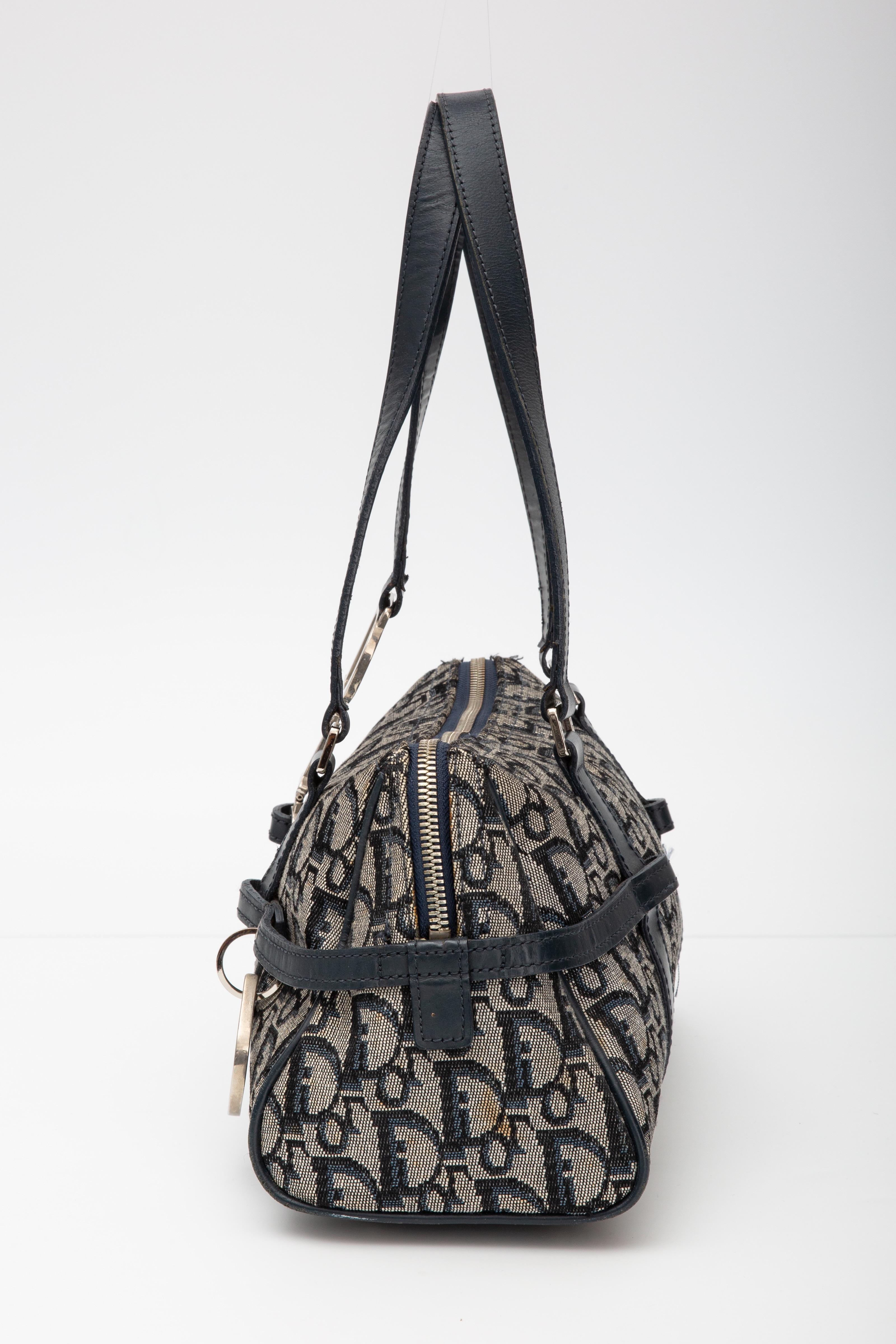 Women's or Men's Dior Vintage Navy Oblique Trotter Logo Charms Boston Shoulder Bag (2003)